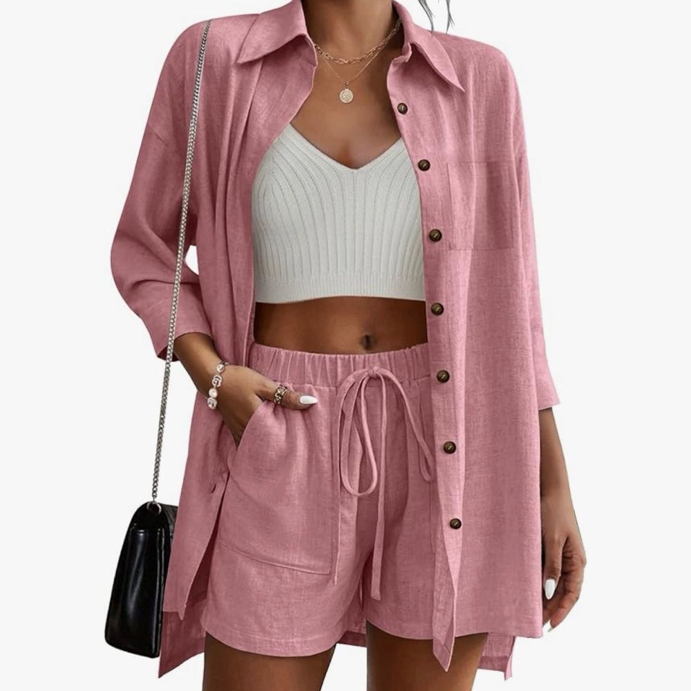 Chic Pink Shirt and Shorts Ensemble
